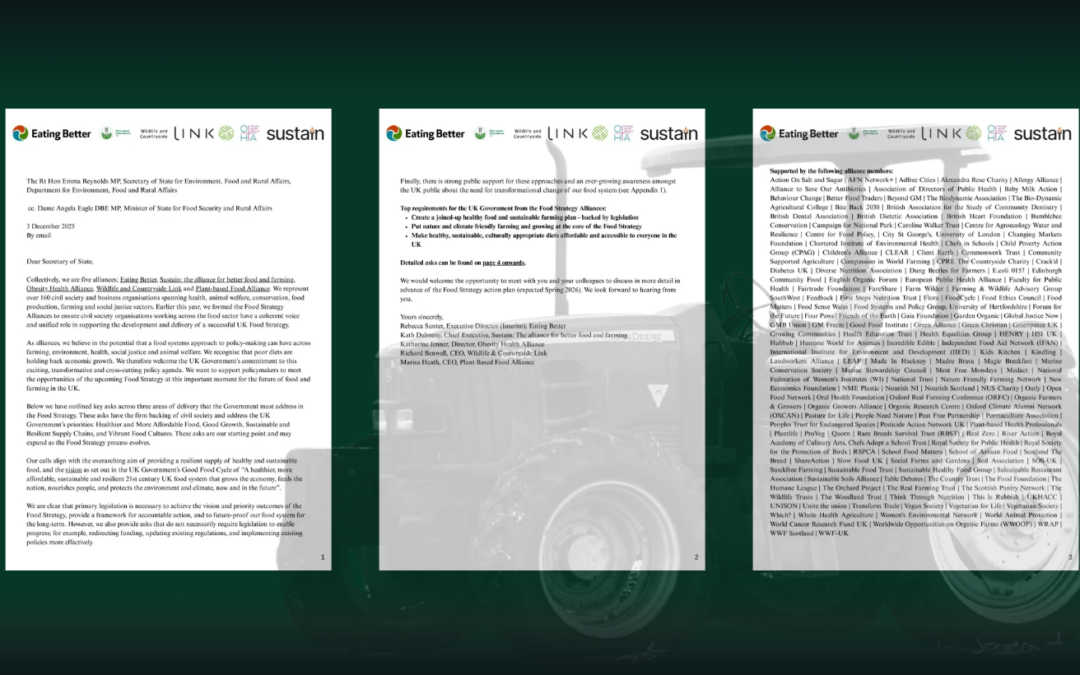 Five alliances representing over 160 organisations urge the UK Government to deliver a strong, fair Food Strategy